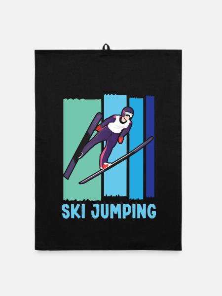 Ski Springen Skispringen - Organic Geschirrtuch - Schwarz - Vorne