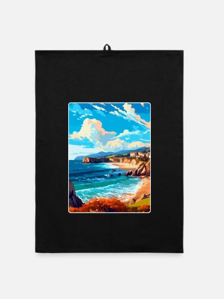 Cantabrie Espagne Affiche de voyage vintage Souvenir WPA - Torchon bio - noir - Devant
