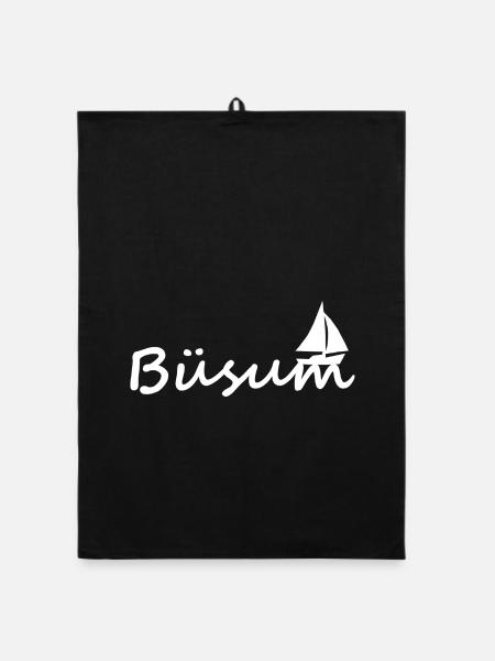 Büsum mit Segelboot - Organic Geschirrtuch - Schwarz