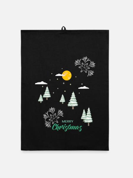 Winterwald, Weihnachten - Organic Geschirrtuch - Schwarz