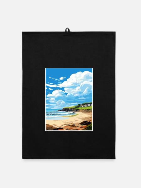 Porthtowan Cornwall Vintage Reiseposter Souvenir - Organic Geschirrtuch - Schwarz - Vorne