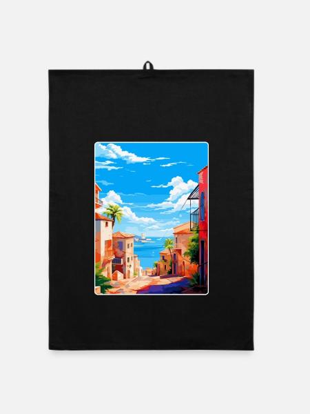 Palma Nova Spanien Vintage Reiseplakat Souvenir - Organic Geschirrtuch - Schwarz - Vorne