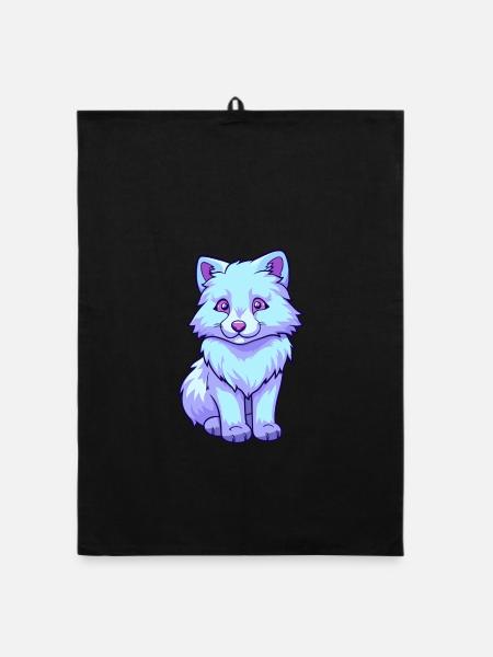 Arktischer Wolf Bunte Aquarell-Karikatur Kawaii Ani - Organic Geschirrtuch - Schwarz - Vorne