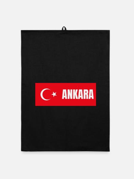 Ankara City in türkischer Flagge - Organic Geschirrtuch - Schwarz - Vorne