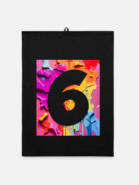 NO. 6 NUMBER 6 COLORFUL 6TH BIRTHDAY - Organic dish towel - black - Front