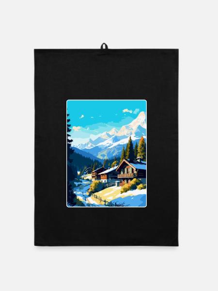 Megève France Affiche de voyage vintage WPA Souvenir - Torchon bio - noir - Devant
