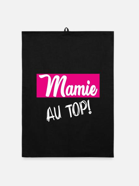 MAMIE. GRAND-MERE. FÊTE DES MÈRES. BONNE FÊTE - Torchon bio - noir - Devant