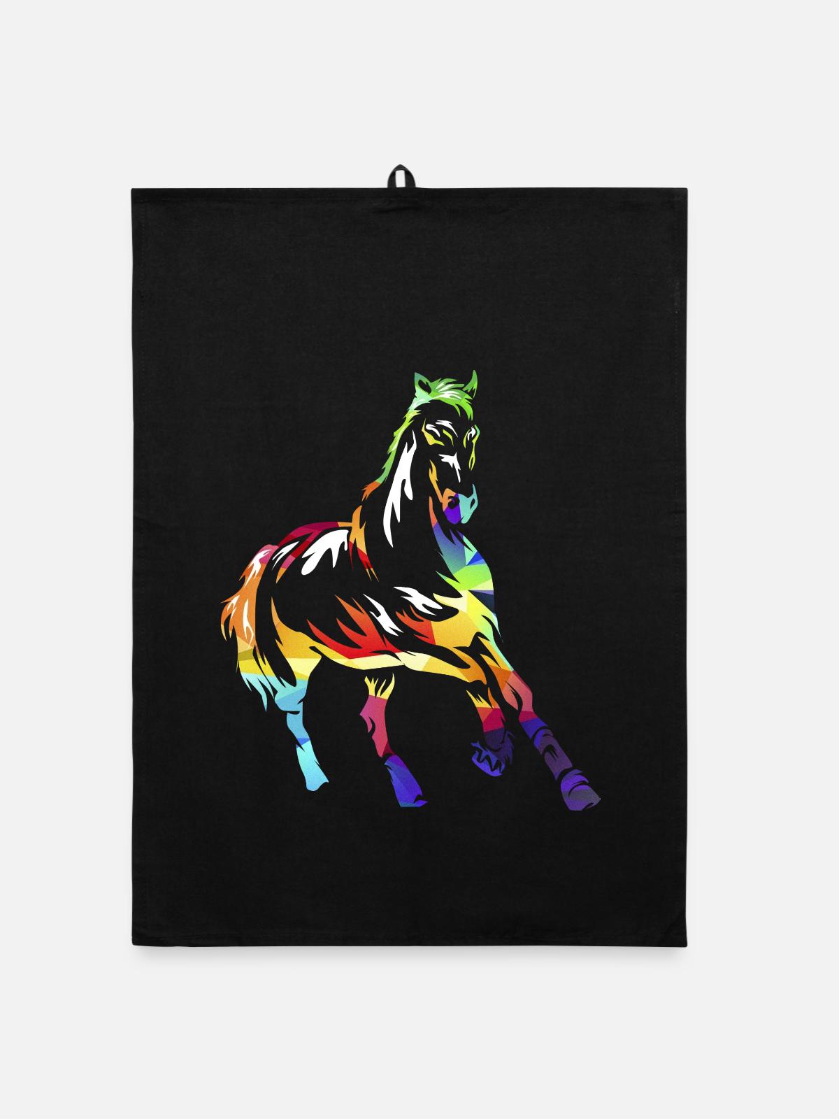 Elegantes Holsteiner Springpferd - Organic Geschirrtuch - Schwarz - Vorne