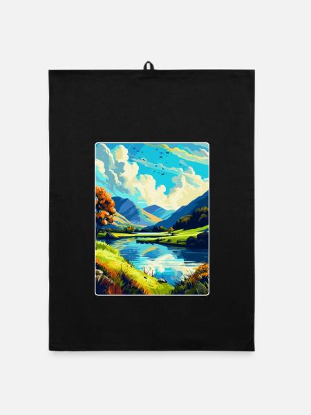 Lake District England Uk Vintage Reiseplakat WPA - Organic Geschirrtuch - Schwarz - Vorne