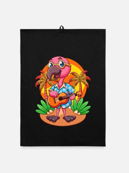 Lustige Flamingo Cartoon Sommer Strand Sonnenbrille - Organic Geschirrtuch - Schwarz - Vorne
