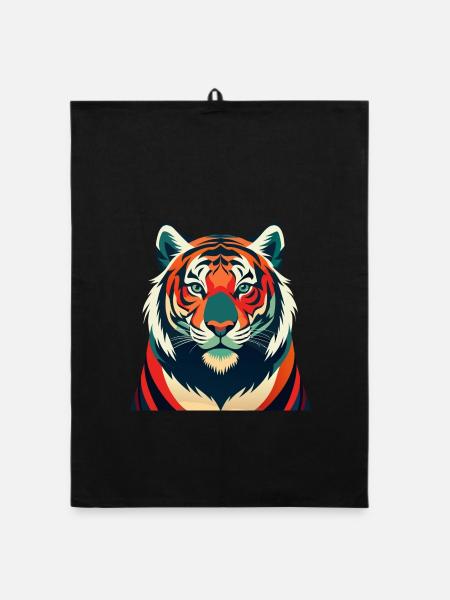 Tiger Cartoon Figur Buntes Haustier Tier - Organic Geschirrtuch - Schwarz - Vorne