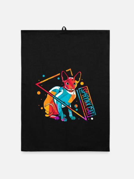 Sphynx Sphinx Katze Retro - Organic Geschirrtuch - Schwarz - Vorne