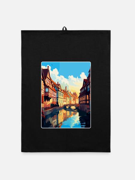 Colmar France Vintage Travel Poster WPA Souvenir - Organic dish towel - black - Front