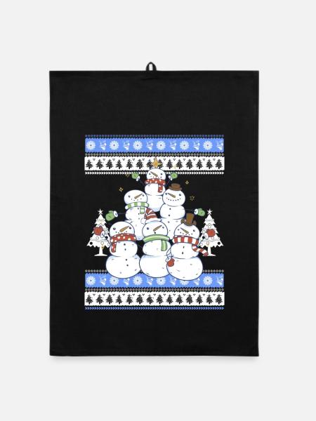 Snowman Christmas Tree - Organic Geschirrtuch - Schwarz - Vorne