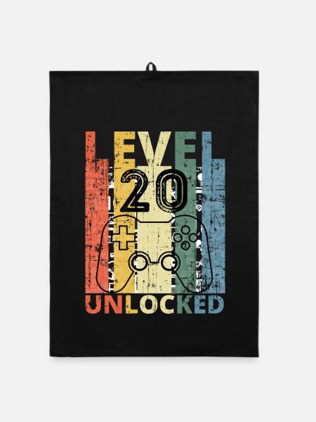 Level 20 freigeschaltet - Organic Geschirrtuch - Schwarz - Vorne
