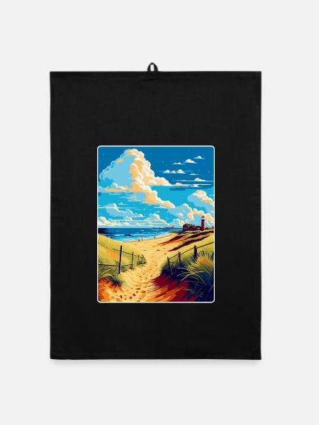 Suffolk Coast Vintage Travel Poster Souvenir WPA - Organic dish towel - black - Front