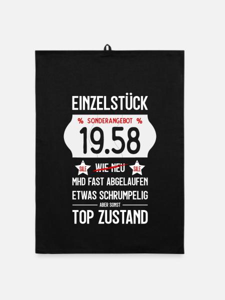 68. GEBURTSTAG 1958 EINZELSTÜCK PREISSCHILD - Organic Geschirrtuch - Schwarz - Vorne