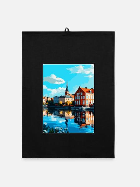 Eskilstuna Suède Affiche de voyage vintage souvenir - Torchon bio - noir - Devant