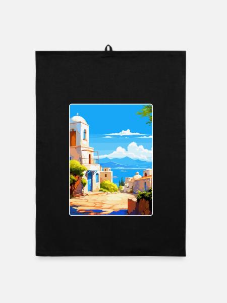 Kos Griechenland Vintage Reise Poster Souvenir Souvenir - Organic Geschirrtuch - Schwarz - Vorne