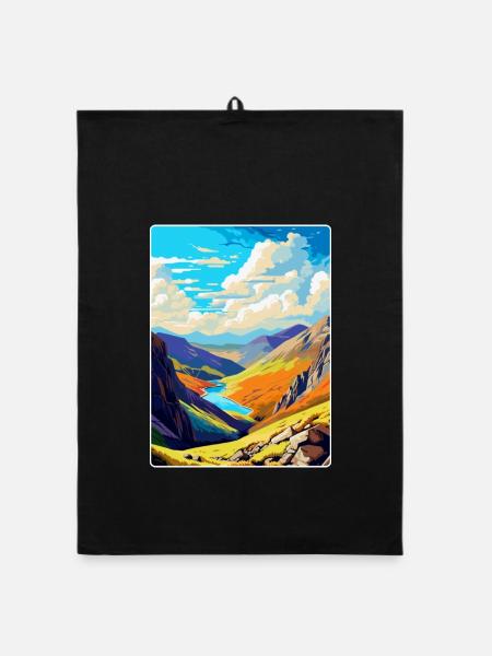 Helvellyn Cumbria Vintage Reiseposter Souvenir - Organic Geschirrtuch - Schwarz - Vorne