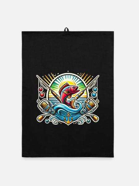 Vintage Angler Logo - Organic Geschirrtuch - Schwarz