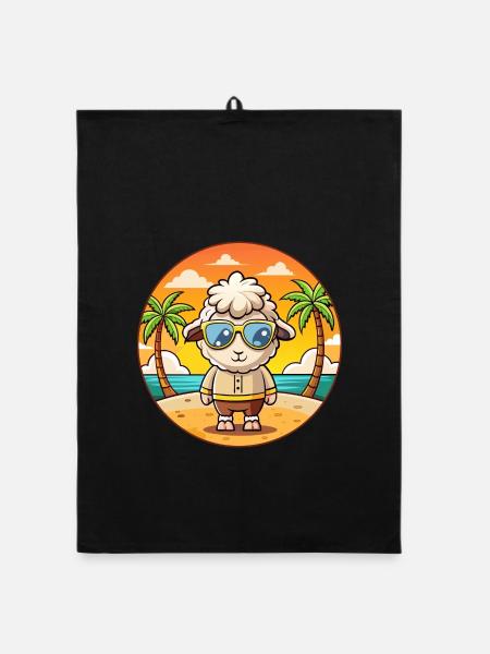 Schaf Lustige Cartoon Sommer Strand Sonnenbrille - Organic Geschirrtuch - Schwarz - Vorne