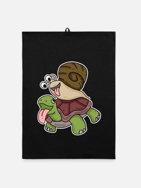 Schildkröte und Schnecke - Organic Geschirrtuch - Schwarz - Vorne