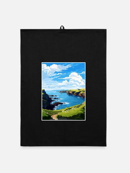 Mullion Cornwall Vintage Reiseposter Souvenir - Organic Geschirrtuch - Schwarz - Vorne