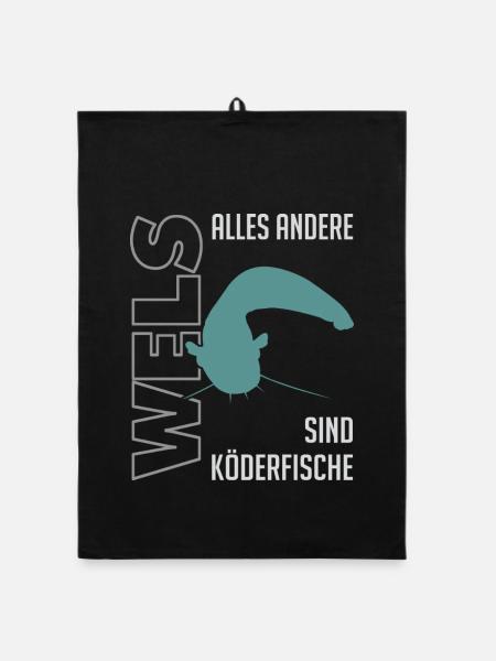 Wels angeln Waller fischen Sportfischen auf Wels - Organic Geschirrtuch - Schwarz - Vorne