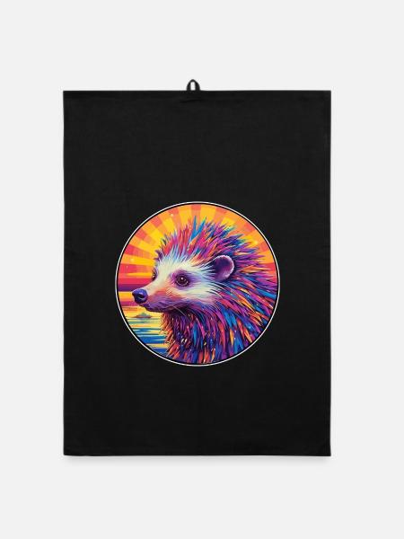 Stachelschwein bunte Aquarell-Karikatur Kawaii Haustier - Organic Geschirrtuch - Schwarz - Vorne