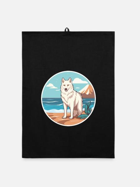 Arktischer Wolf Aquarell Cartoon Kawaii Clipart Haustier - Organic Geschirrtuch - Schwarz - Vorne