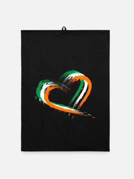 Herz Bürste Flagge Irland Fahne Farben Design - Organic Geschirrtuch - Schwarz - Vorne