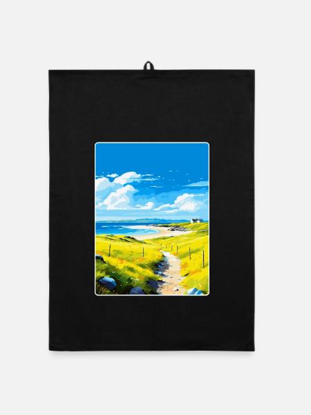 Isle Of Tiree Schottland Vereinigtes Königreich Reiseposter Souvenir - Organic Geschirrtuch - Schwarz - Vorne