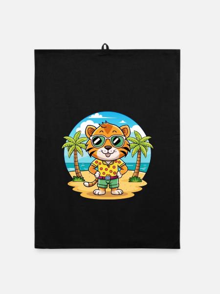 Tiger Lustige Cartoon Sommer Strand Sonnenbrille - Organic Geschirrtuch - Schwarz - Vorne