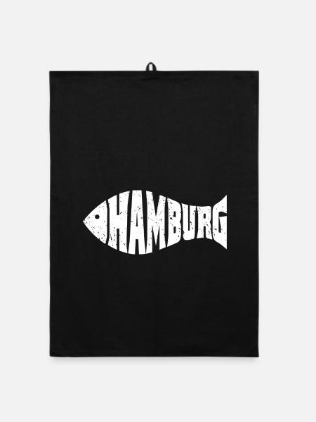 Hamburg City North German lettering Fischform - Organic dish towel - black - Front