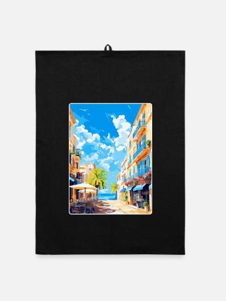 Palma De Mallorca Spanien Vintage Reiseplakat WPA - Organic Geschirrtuch - Schwarz - Vorne