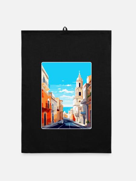 Cadix Espagne Affiche de voyage vintage WPA Art Souvenir - Torchon bio - noir - Devant