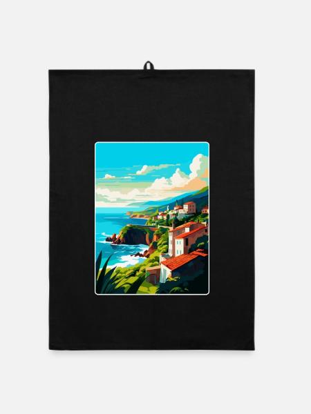 Affiche de voyage vintage de Sao Miguel Portugal Souvenir - Torchon bio - noir - Devant