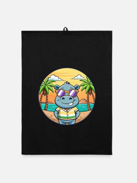 Hippo Lustige Cartoon Sommer Strand Sonnenbrille - Organic Geschirrtuch - Schwarz - Vorne