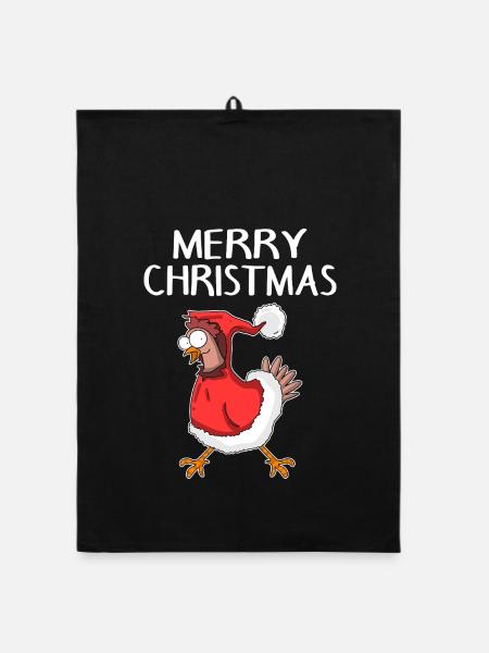 Poulet de Noël Joyeux Noël - Torchon bio - noir - Devant