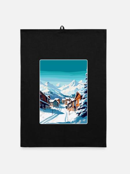 Val Thorens Frankreich Vintage Reiseplakat Souvenir - Organic Geschirrtuch - Schwarz - Vorne