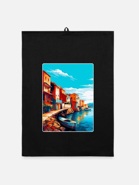 Costa Nova Portugal Vintage Travel Poster Souvenir - Organic dish towel - black - Front