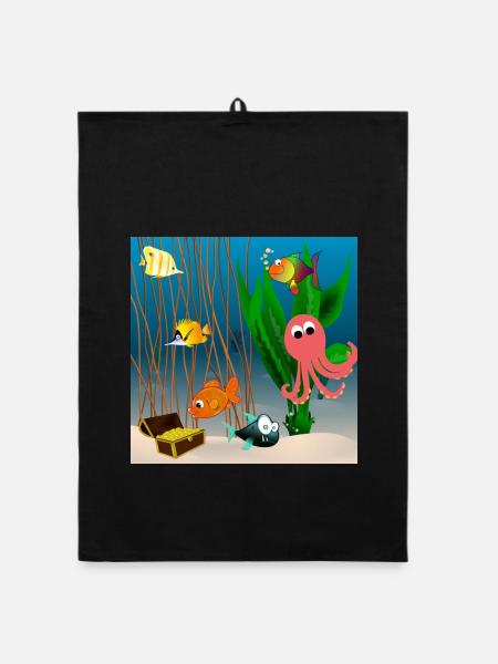Marine life - Organic dish towel - black - Front