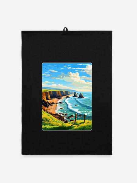 Hartland Quay Devon Vintage Travel Poster Souvenir - Organic dish towel - black - Front