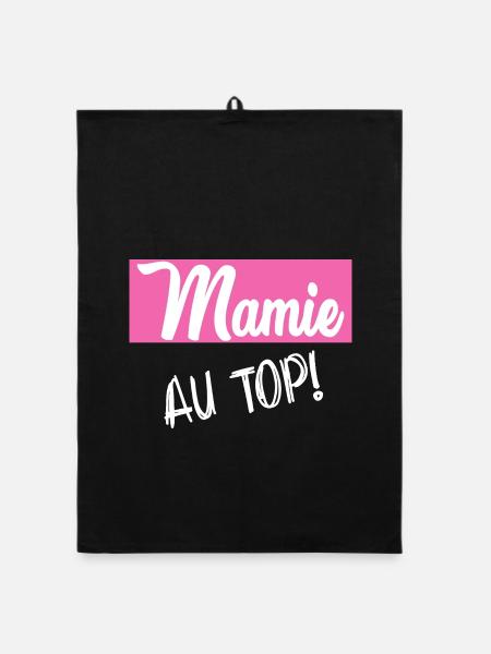 MAMIE. GRAND-MERE. FÊTE DES MÈRES. BONNE FÊTE - Torchon bio - noir - Devant