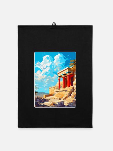 Knossos Palast Griechenland Vintage Reiseplakat WPA - Organic Geschirrtuch - Schwarz - Vorne