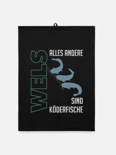 Wels angeln Waller fischen Sportfischen auf Wels - Organic Geschirrtuch - Schwarz - Vorne