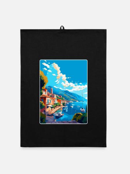 Samos Greece Vintage Travel Poster WPA Souvenir - Organic dish towel - black - Front