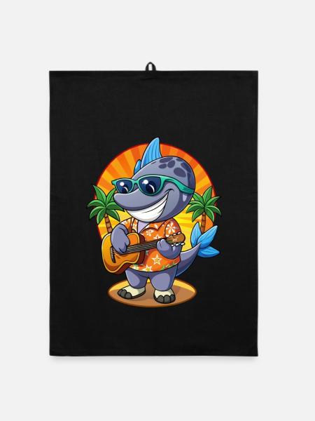 Lustige Robbe Cartoon Sommer Strand Sonnenbrille Gitarre - Organic Geschirrtuch - Schwarz - Vorne