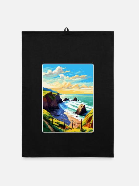 Hartland Quay Devon Vintage Travel Poster Souvenir - Organic dish towel - black - Front